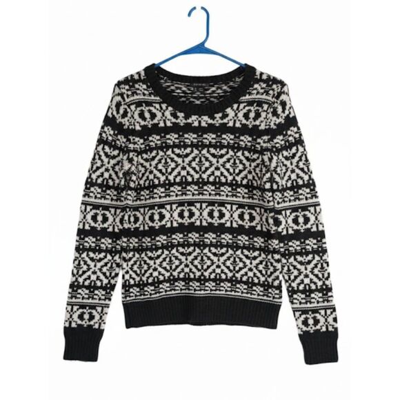 Theory womens medium chunky wool fairisle sweater timeless classic black white - Picture 2 of 10